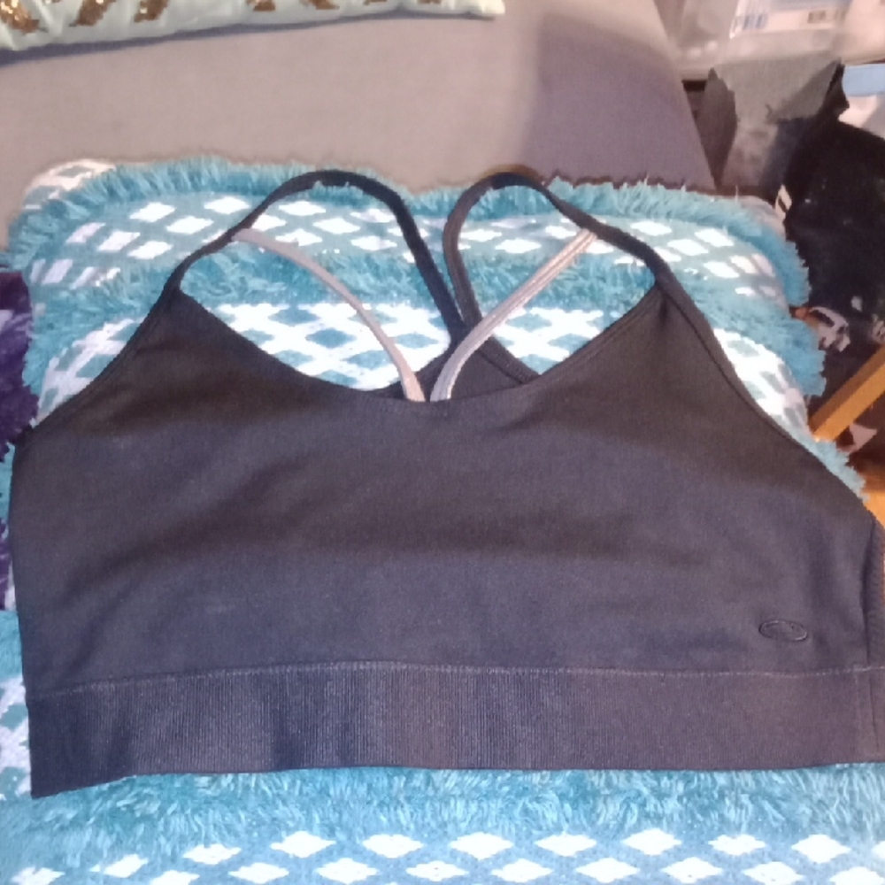 Champion Black With Gold Glittery Straps Sports Bra